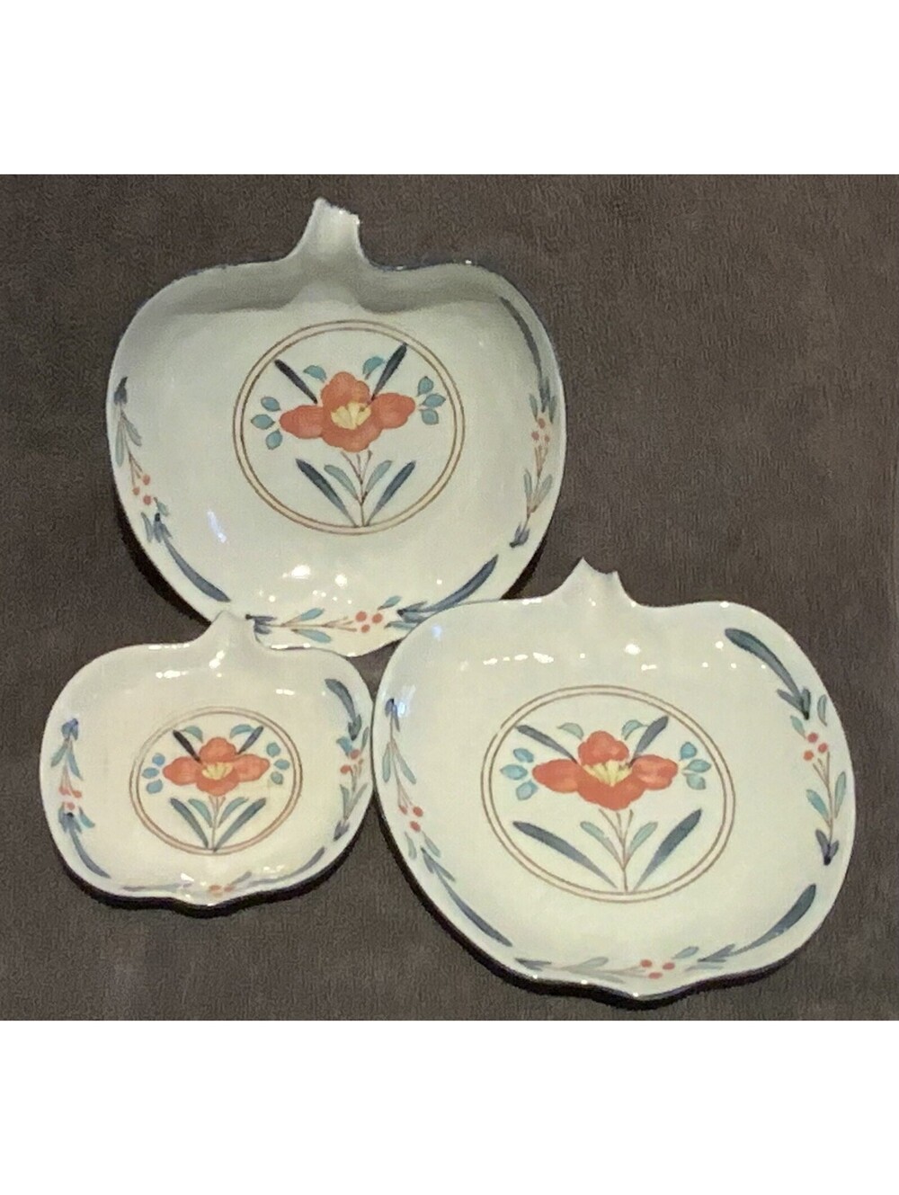 Vintage Neiman Marcus Apple-Shaped Porcelain Plates Set of Three/Different Sizes